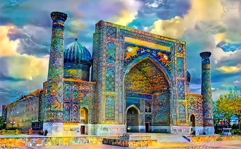 Samarkand Uzbekistan Registan White Modern Wood Framed Art Print with Double Matting by Gavidia, Pedro