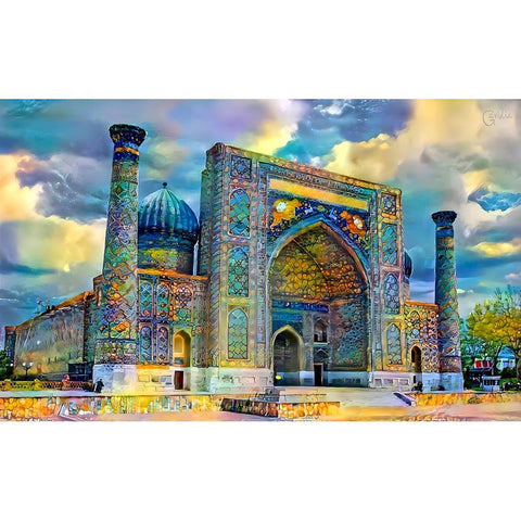 Samarkand Uzbekistan Registan Black Modern Wood Framed Art Print by Gavidia, Pedro