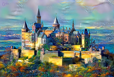 Stuttgart Germany Hohenzollern Castle White Modern Wood Framed Art Print with Double Matting by Gavidia, Pedro