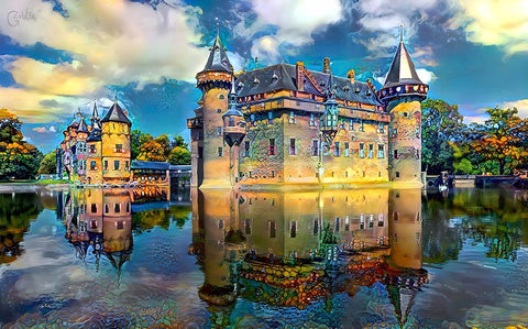 Ultrecht Netherlands De Haar Castle White Modern Wood Framed Art Print with Double Matting by Gavidia, Pedro