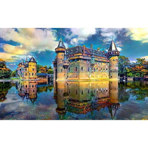 Ultrecht Netherlands De Haar Castle Gold Ornate Wood Framed Art Print with Double Matting by Gavidia, Pedro