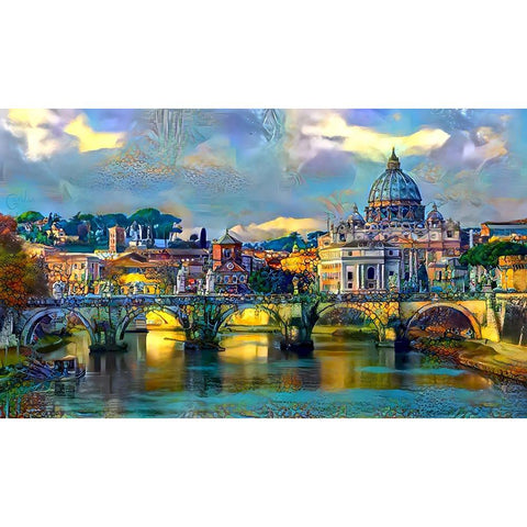 Vatican City Saint Peter Basilica and bridge by day White Modern Wood Framed Art Print by Gavidia, Pedro