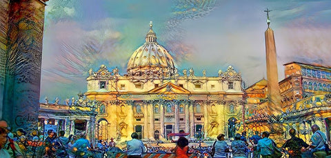 Vatican City Saint Peter Basilica White Modern Wood Framed Art Print with Double Matting by Gavidia, Pedro