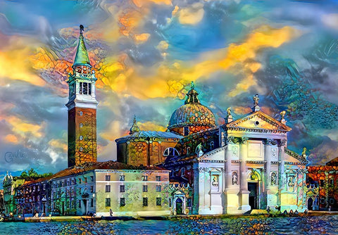 Venice Italy Church of San Giorgio Maggiore Black Ornate Wood Framed Art Print with Double Matting by Gavidia, Pedro