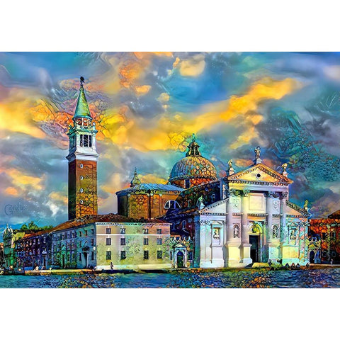 Venice Italy Church of San Giorgio Maggiore White Modern Wood Framed Art Print by Gavidia, Pedro