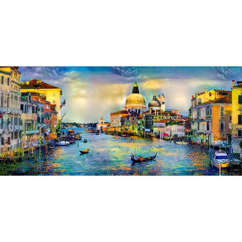 Venice Italy Grand Canal and La Salute Gold Ornate Wood Framed Art Print with Double Matting by Gavidia, Pedro