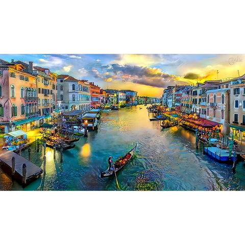 Venice Italy Grand Canal Gold Ornate Wood Framed Art Print with Double Matting by Gavidia, Pedro