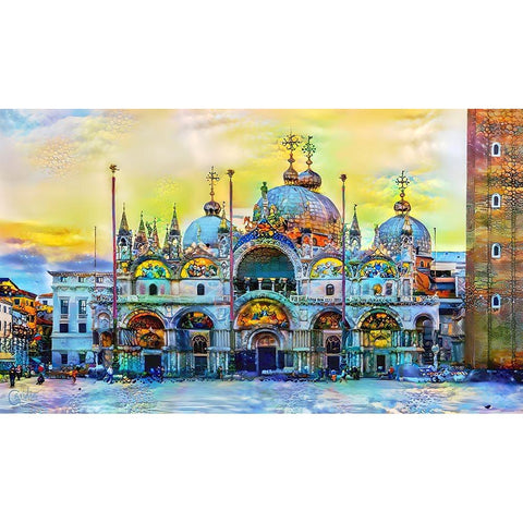 Venice Italy Patriarchal Cathedral Basilica of Saint Mark at sunset Black Modern Wood Framed Art Print with Double Matting by Gavidia, Pedro