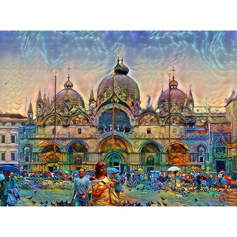 Venice Italy Patriarchal Cathedral Basilica of Saint Mark Gold Ornate Wood Framed Art Print with Double Matting by Gavidia, Pedro