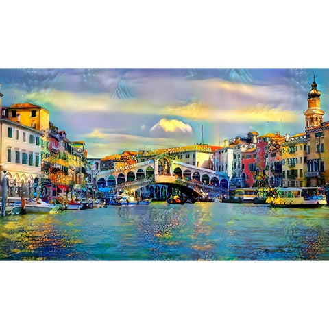 Venice Italy Rialto Bridge White Modern Wood Framed Art Print by Gavidia, Pedro