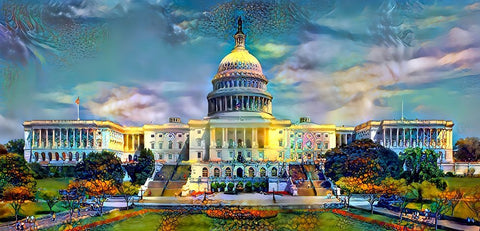 Washington United States Capitol White Modern Wood Framed Art Print with Double Matting by Gavidia, Pedro