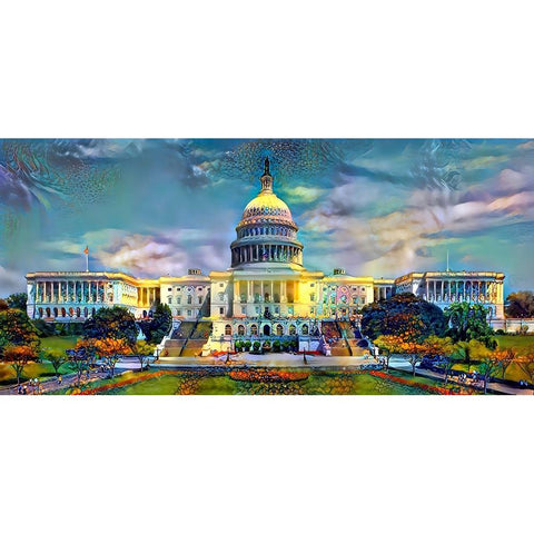 Washington United States Capitol Black Modern Wood Framed Art Print with Double Matting by Gavidia, Pedro