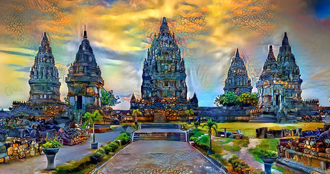 Yogyakarta Indonesia Prambanan temple Black Ornate Wood Framed Art Print with Double Matting by Gavidia, Pedro