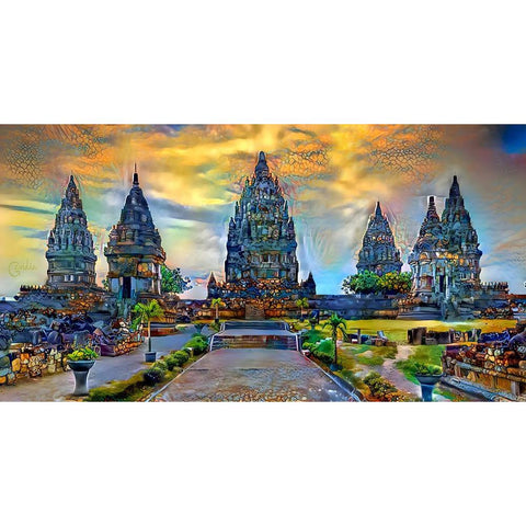 Yogyakarta Indonesia Prambanan temple White Modern Wood Framed Art Print by Gavidia, Pedro