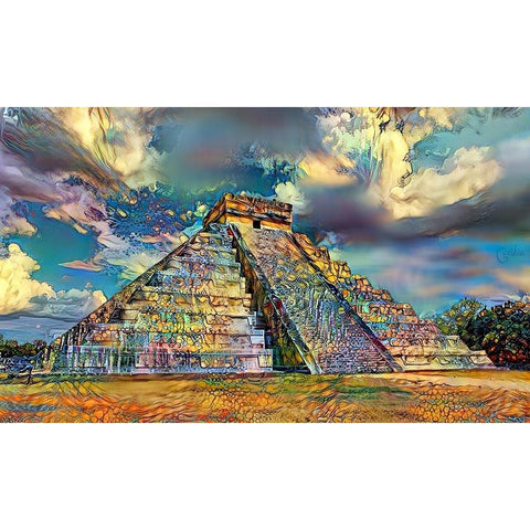 Yucatan Mexico Chichen Itza Gold Ornate Wood Framed Art Print with Double Matting by Gavidia, Pedro