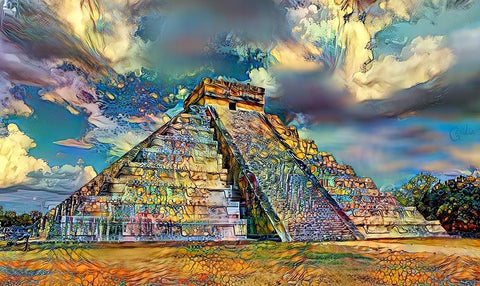 Yucatan Mexico Chichen Itza Black Ornate Wood Framed Art Print with Double Matting by Gavidia, Pedro