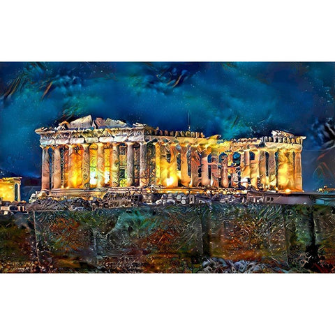 Athens Greece Parthenon Gold Ornate Wood Framed Art Print with Double Matting by Gavidia, Pedro