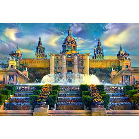 Barcelona Spain Montjuic Gold Ornate Wood Framed Art Print with Double Matting by Gavidia, Pedro