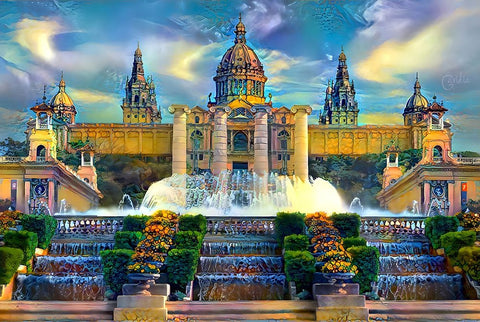 Barcelona Spain Montjuic Black Ornate Wood Framed Art Print with Double Matting by Gavidia, Pedro