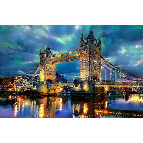 England London Bridge Gold Ornate Wood Framed Art Print with Double Matting by Gavidia, Pedro