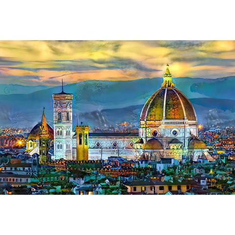 Florence Italy Duomo Sunset Gold Ornate Wood Framed Art Print with Double Matting by Gavidia, Pedro