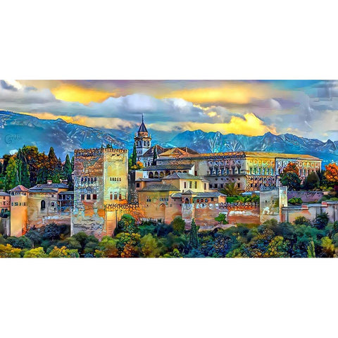 Granada Spain La Alhambra Black Modern Wood Framed Art Print by Gavidia, Pedro