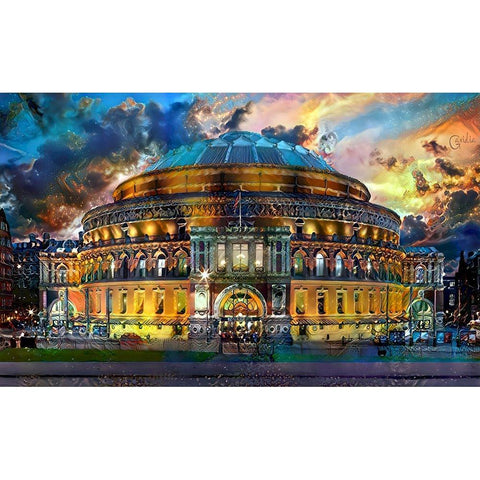 London England Royal Albert Hall Gold Ornate Wood Framed Art Print with Double Matting by Gavidia, Pedro