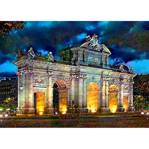 Madrid Spain Alcala Gate Black Modern Wood Framed Art Print with Double Matting by Gavidia, Pedro