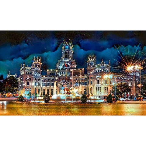 Madrid Spain Cibeles Palace Black Modern Wood Framed Art Print with Double Matting by Gavidia, Pedro