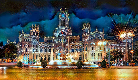 Madrid Spain Cibeles Palace Black Ornate Wood Framed Art Print with Double Matting by Gavidia, Pedro