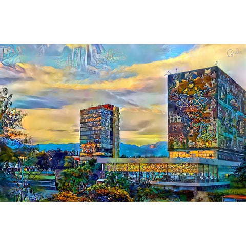 Mexico City University City Black Modern Wood Framed Art Print with Double Matting by Gavidia, Pedro