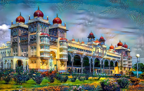 Mysore India Royal Palace White Modern Wood Framed Art Print with Double Matting by Gavidia, Pedro