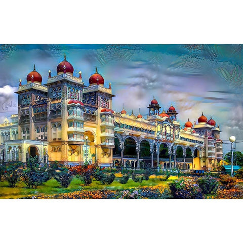 Mysore India Royal Palace Black Modern Wood Framed Art Print with Double Matting by Gavidia, Pedro