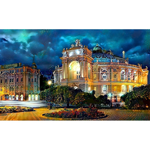 Odessa Ukraine Opera and Ballet Theater Night White Modern Wood Framed Art Print by Gavidia, Pedro