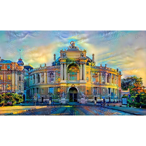 Odessa Ukraine Opera and Ballet Theater Black Modern Wood Framed Art Print with Double Matting by Gavidia, Pedro