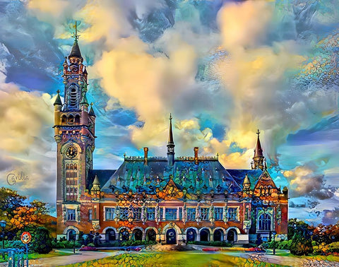 The Hague Netherlands Peace Palace White Modern Wood Framed Art Print with Double Matting by Gavidia, Pedro