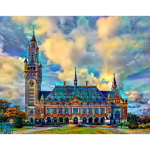 The Hague Netherlands Peace Palace White Modern Wood Framed Art Print by Gavidia, Pedro