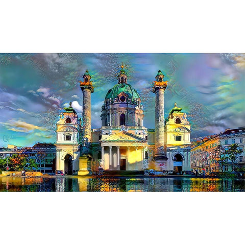 Vienna Austria Karlskirche Gold Ornate Wood Framed Art Print with Double Matting by Gavidia, Pedro