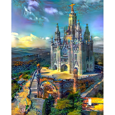 Barcelona Spain Tibidabo Church White Modern Wood Framed Art Print by Gavidia, Pedro