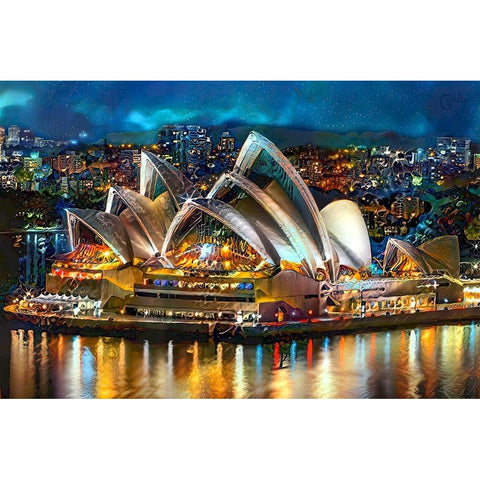 Australia Sydney Opera House Black Modern Wood Framed Art Print with Double Matting by Gavidia, Pedro