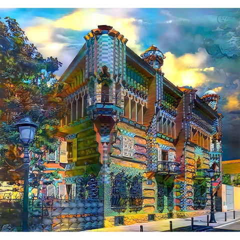 Barcelona Spain Casa Vicens Gaudi White Modern Wood Framed Art Print by Gavidia, Pedro