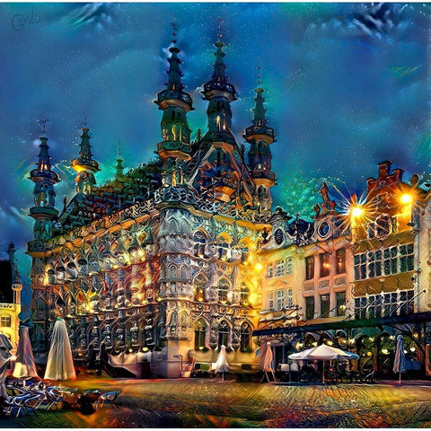 Belgium Leuven Town Hall Black Modern Wood Framed Art Print with Double Matting by Gavidia, Pedro