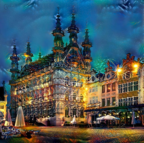 Belgium Leuven Town Hall Black Ornate Wood Framed Art Print with Double Matting by Gavidia, Pedro