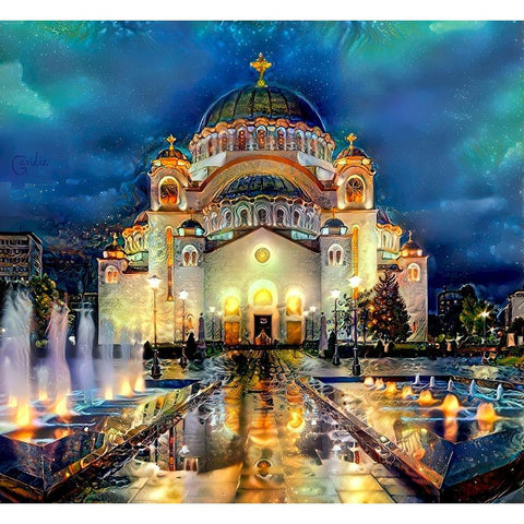 Belgrade Serbia Saint Sava Temple Gold Ornate Wood Framed Art Print with Double Matting by Gavidia, Pedro