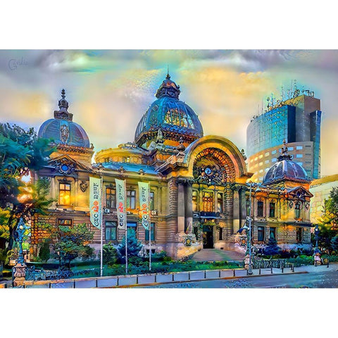 Bucharest Romania CEC Palace White Modern Wood Framed Art Print by Gavidia, Pedro