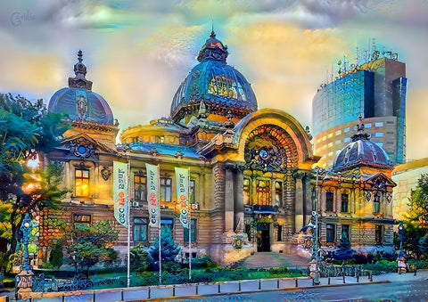 Bucharest Romania CEC Palace White Modern Wood Framed Art Print with Double Matting by Gavidia, Pedro