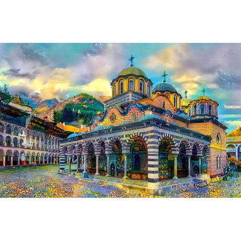 Bulgaria Rila Monastery White Modern Wood Framed Art Print by Gavidia, Pedro