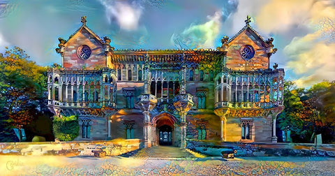 Comillas Spain Palacio de Sobrellano Palace White Modern Wood Framed Art Print with Double Matting by Gavidia, Pedro