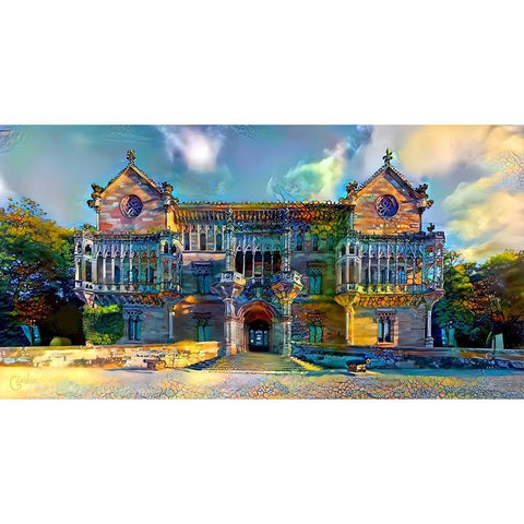 Comillas Spain Palacio de Sobrellano Palace Black Modern Wood Framed Art Print with Double Matting by Gavidia, Pedro