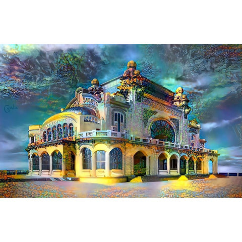 Constanta Romania Casino Promenade White Modern Wood Framed Art Print by Gavidia, Pedro